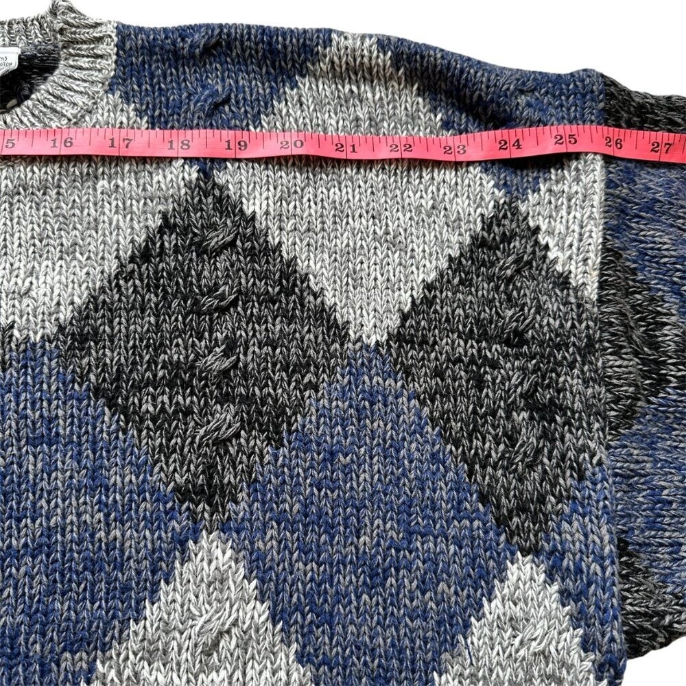 VTG HENRY GRETHEL Sweater Argyle‎ Gray Blue XL Y2K 90s Handframe Knit Abstract - Picture 6 of 12